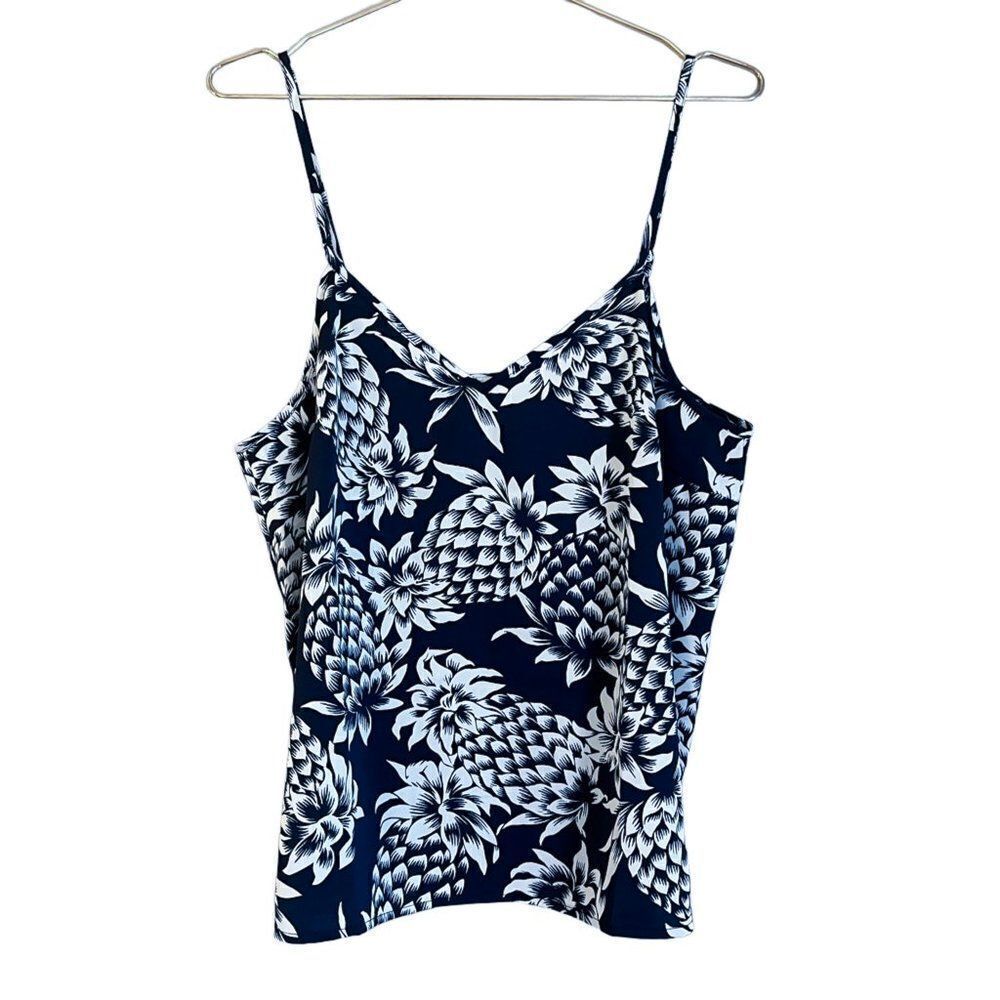 NWT J. Crew Factory Navy Blue White Pineapple Print Adjustable Strap Tank Top 12